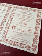 KLB-1562 White Ganesh Ji Embossed Semi Box Wedding Card (2 Page & Couple Name Wooden Plate)-Kalash Cards