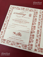 KLB-1562 White Ganesh Ji Embossed Semi Box Wedding Card (2 Page & Couple Name Wooden Plate)-Kalash Cards