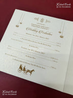 KLB-1571 White Creme Bride Groom Semi Box Wedding Card (2 Page & Couple Name Wooden Plate)-Kalash Cards