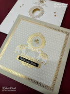 KLB-1572 Creme Elephant Semi Box Wedding Card (2 Page & Couple Name Wooden Plate)-Kalash Cards