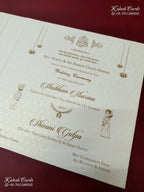 KLB-1572 Creme Elephant Semi Box Wedding Card (2 Page & Couple Name Wooden Plate)-Kalash Cards