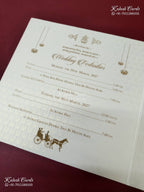 KLB-1572 Creme Elephant Semi Box Wedding Card (2 Page & Couple Name Wooden Plate)-Kalash Cards