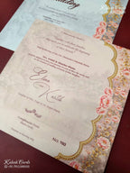 KLB-1574 Peach Ride Groom Laser Cut Padded Thick Wedding Card (2 Page & Couple Name Acrylic)-Kalash Cards