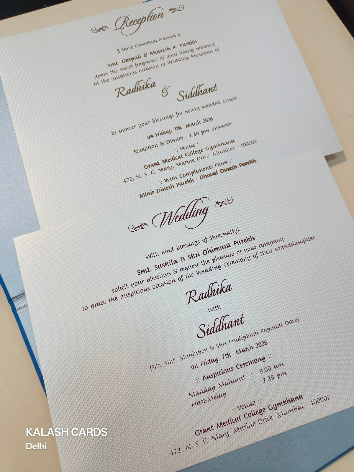 KLB506 Royal Floral Theme Velvet Hardboard Padding Thick Wedding Card (2 Page)-Kalash Cards