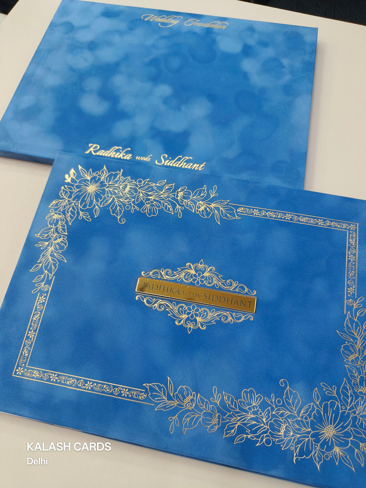 KLB506 Royal Floral Theme Velvet Hardboard Padding Thick Wedding Card (2 Page)-Kalash Cards