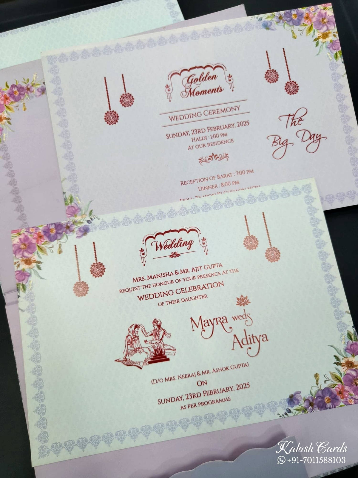 KLB512 Floral Design 3D Gold Foil Padding Hardboard Thick Wedding Card (2 Page & 1 Envelope)