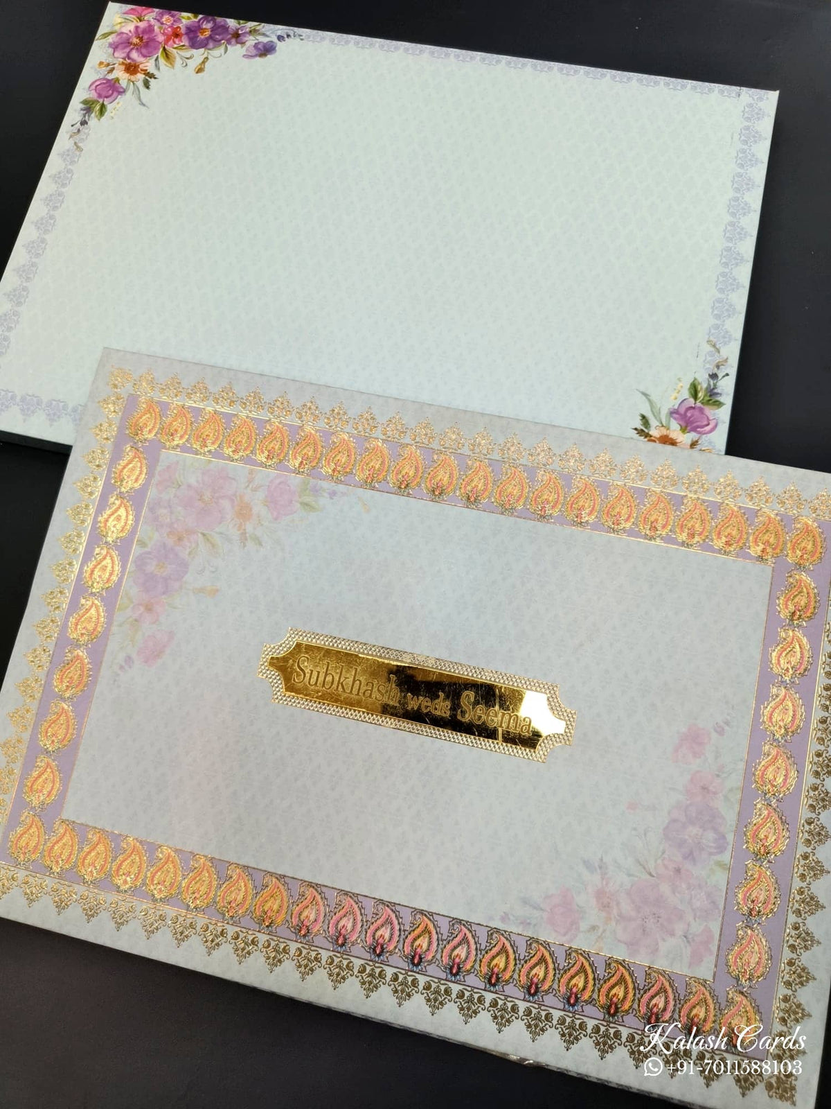 KLB512 Floral Design 3D Gold Foil Padding Hardboard Thick Wedding Card (2 Page & 1 Envelope)