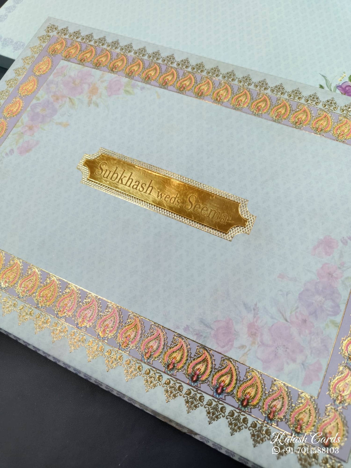KLB512 Floral Design 3D Gold Foil Padding Hardboard Thick Wedding Card (2 Page & 1 Envelope)