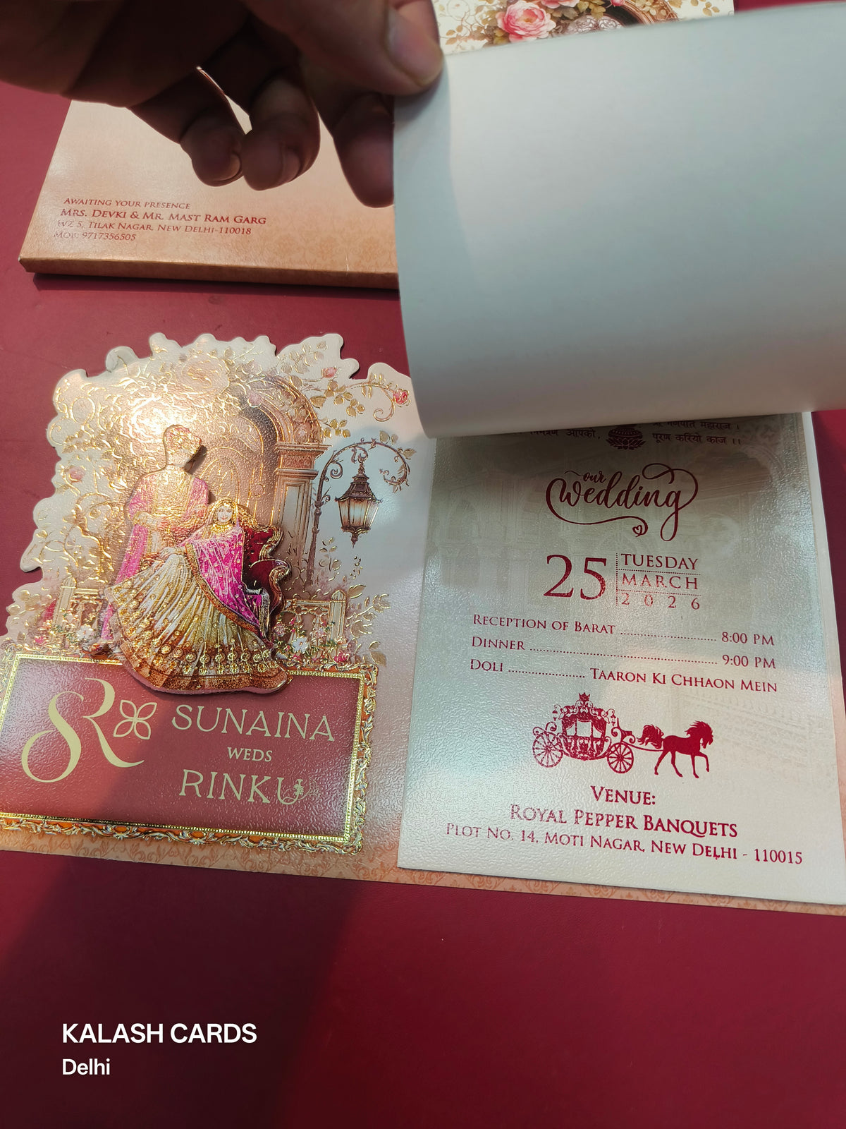 KLB542 Traditional Raja Rani Theme Paper Wedding Card (2 Page & 1 Transparent PVC)-Kalash Cards