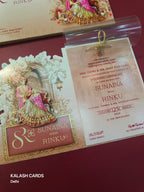 KLB542 Traditional Raja Rani Theme Paper Wedding Card (2 Page & 1 Transparent PVC)-Kalash Cards