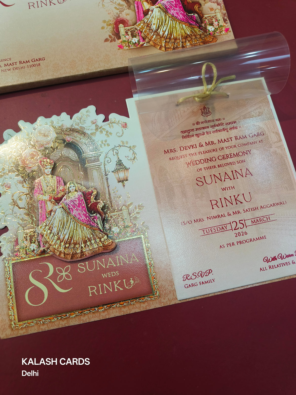 KLB542 Traditional Raja Rani Theme Paper Wedding Card (2 Page & 1 Transparent PVC)-Kalash Cards
