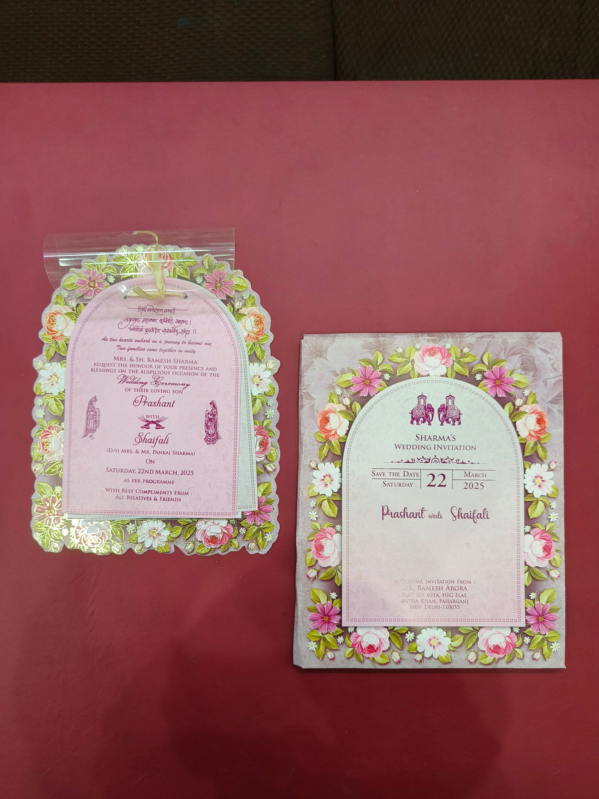 KLB544 Floral Design Semi Box Paper Wedding Card - Kalash Cards