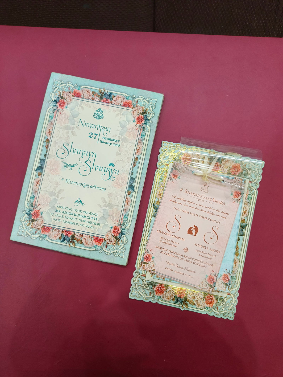 KLB546 Floral Design Semi Box Paper Wedding Card - Kalash Cards