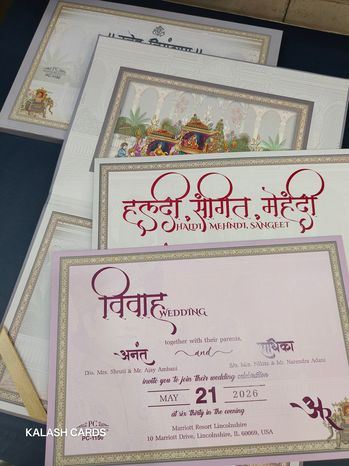 KLB559 Royal Elephant Design Hardboard Padding Thick Wedding Card (2 Page)-Kalash Cards