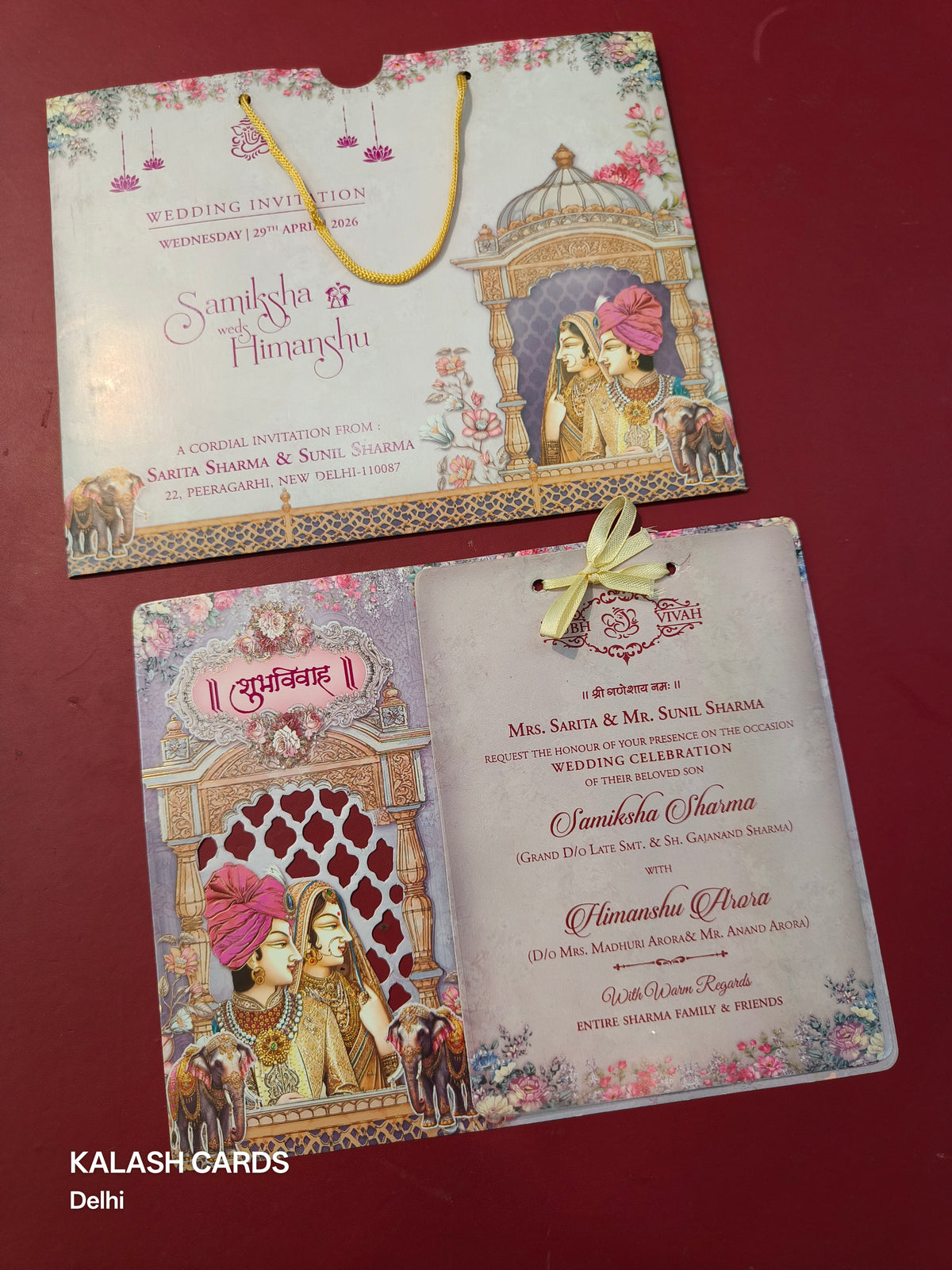 KLB564 Raja Rani Design Carry Bag Paper Wedding Card (2 Page & 1 Transparent PVC)-Kalash Cards