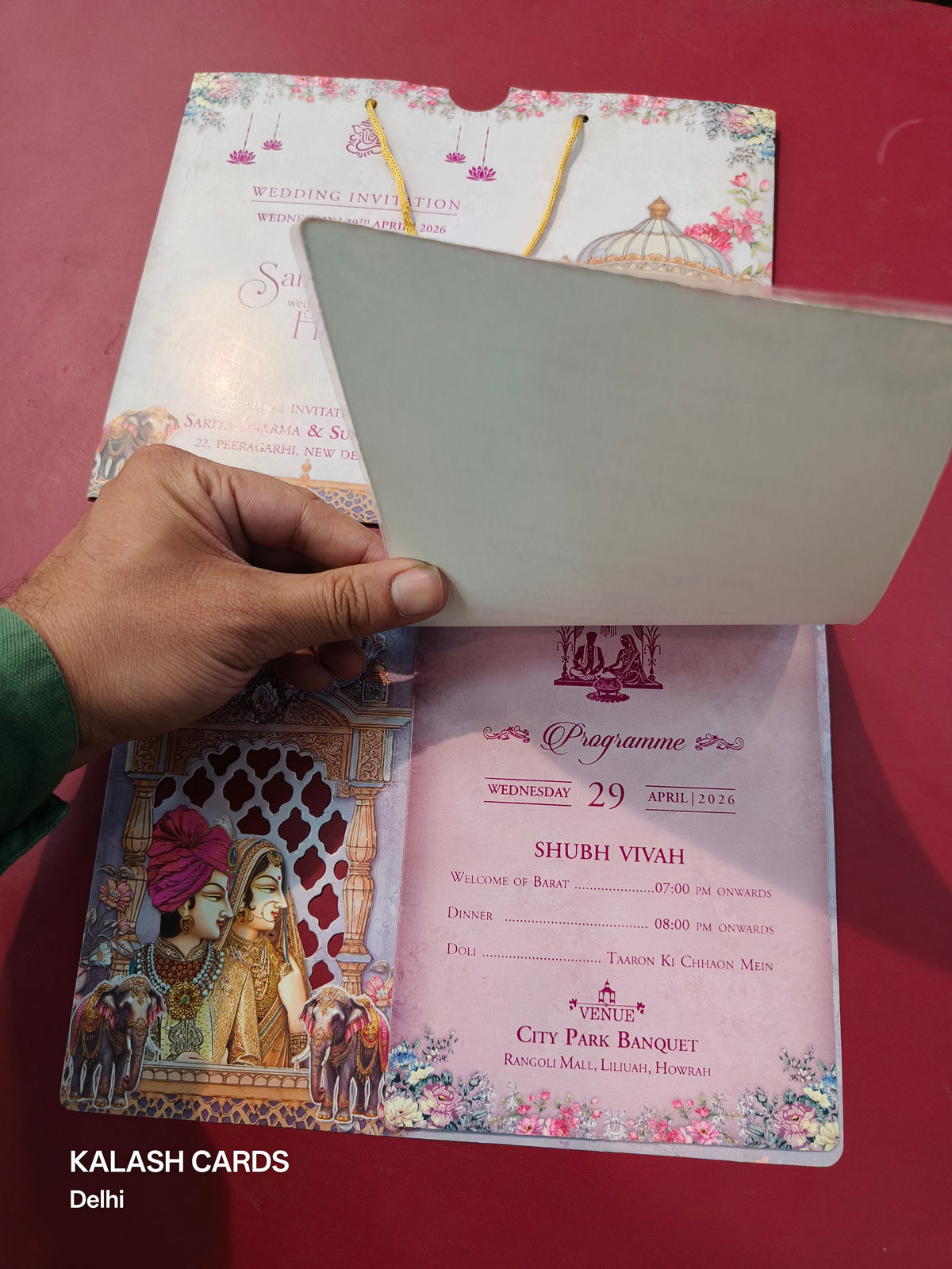 KLB564 Raja Rani Design Carry Bag Paper Wedding Card (2 Page & 1 Transparent PVC)-Kalash Cards