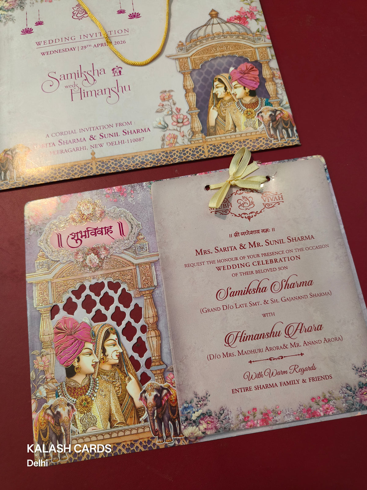 KLB564 Raja Rani Design Carry Bag Paper Wedding Card (2 Page & 1 Transparent PVC)-Kalash Cards
