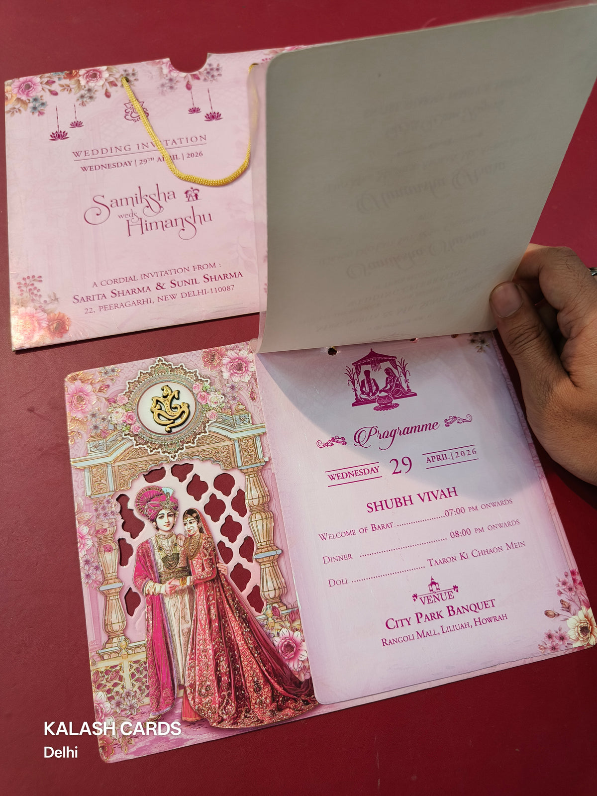 KLB566 Raja Rani Design Carry Bag Paper Wedding Card (2 Page & 1 Transparent PVC)-Kalash Cards