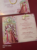 KLB566 Raja Rani Design Carry Bag Paper Wedding Card (2 Page & 1 Transparent PVC)-Kalash Cards