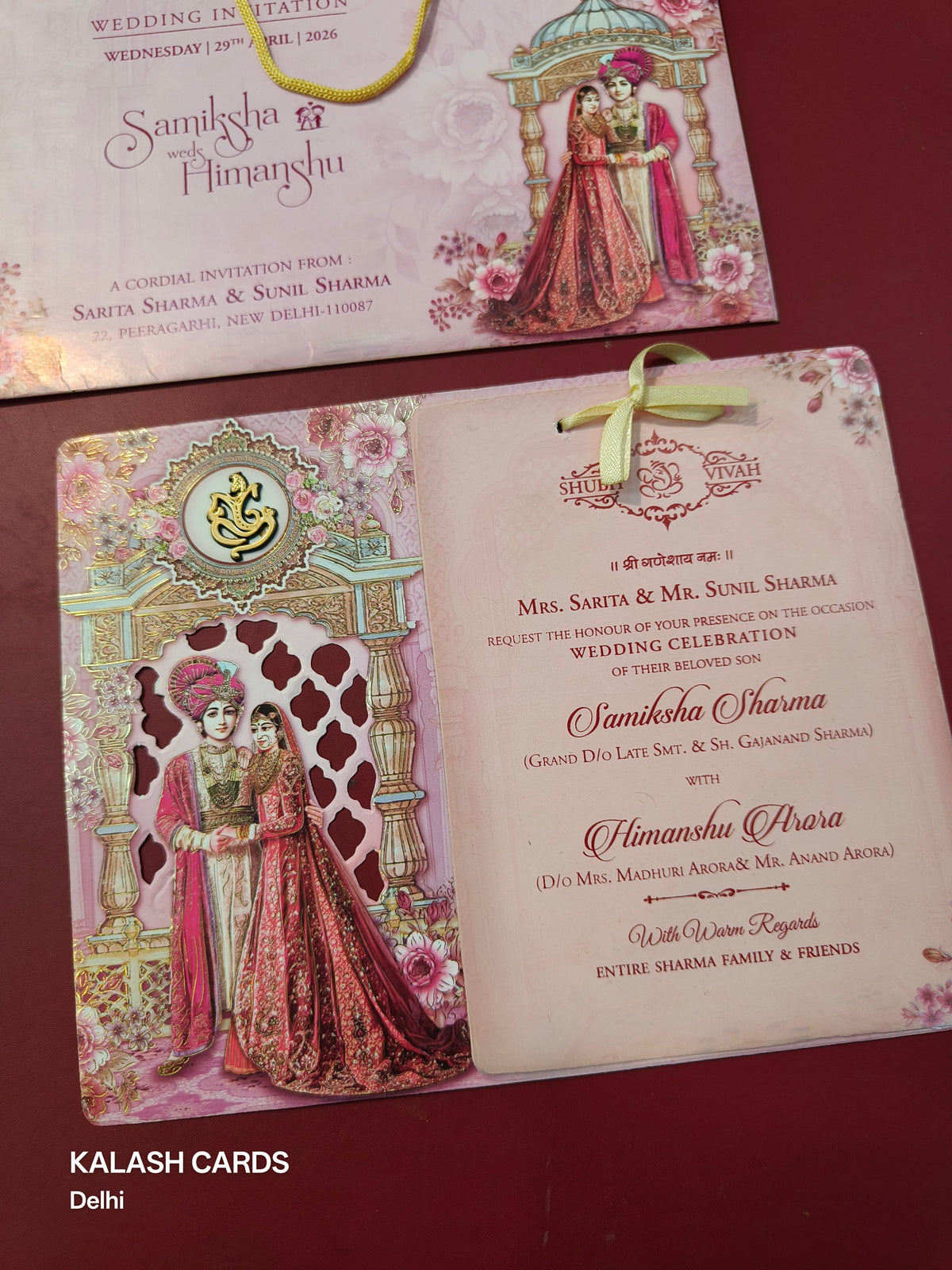 KLB566 Raja Rani Design Carry Bag Paper Wedding Card (2 Page & 1 Transparent PVC)-Kalash Cards