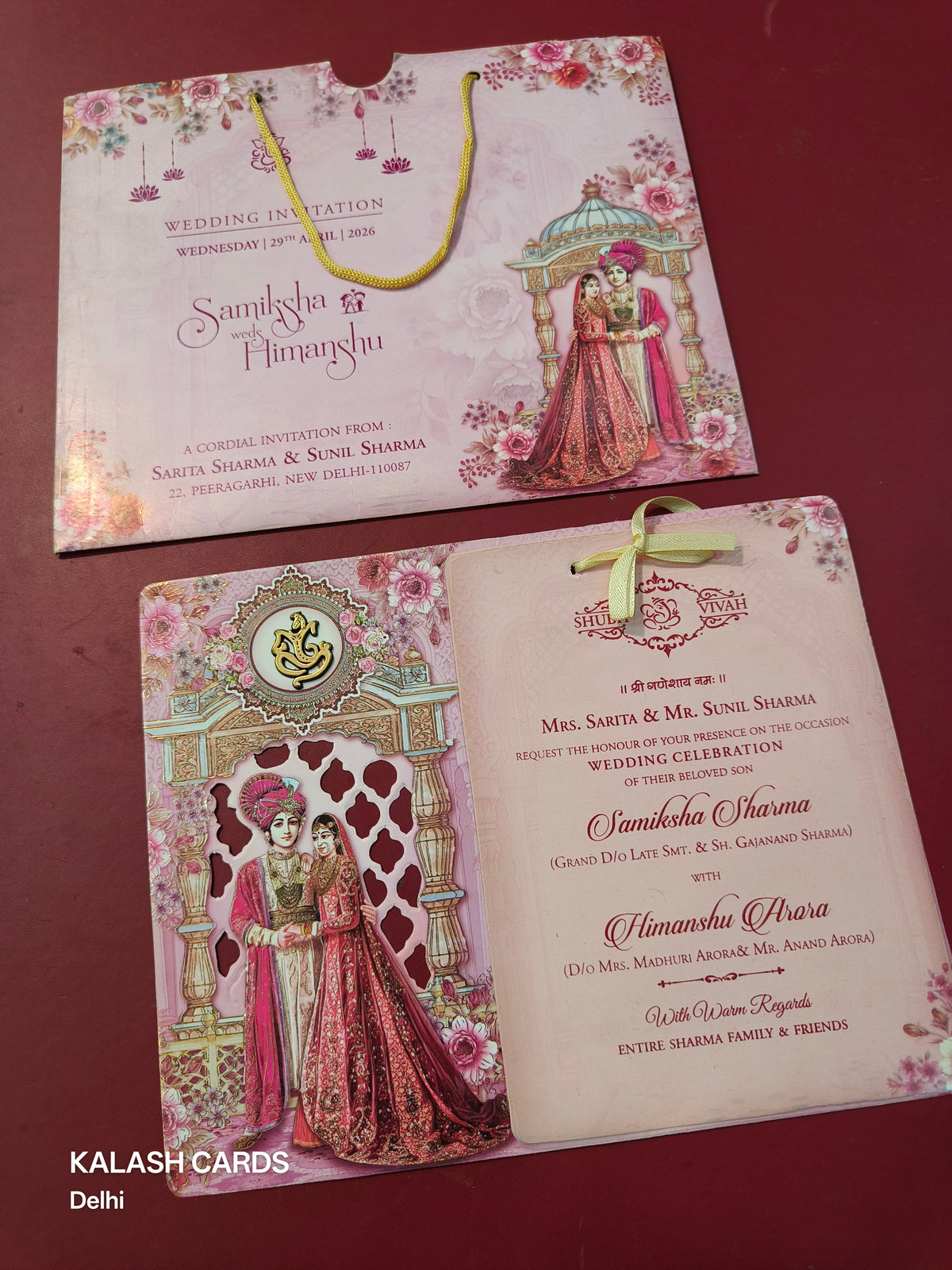 KLB566 Raja Rani Design Carry Bag Paper Wedding Card (2 Page & 1 Transparent PVC)-Kalash Cards