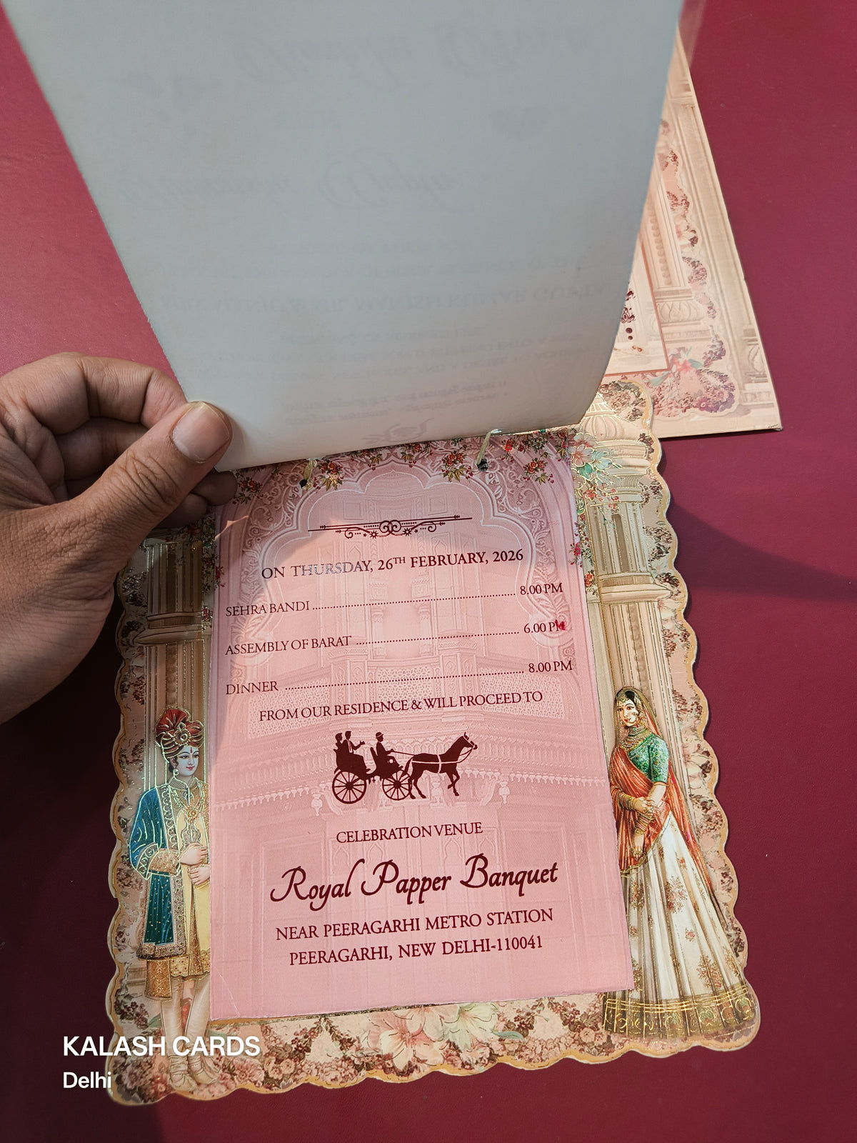 KLB567 Raja Rani Design Carry Bag Paper Wedding Card (2 Page & 1 Transparent PVC)-Kalash Cards