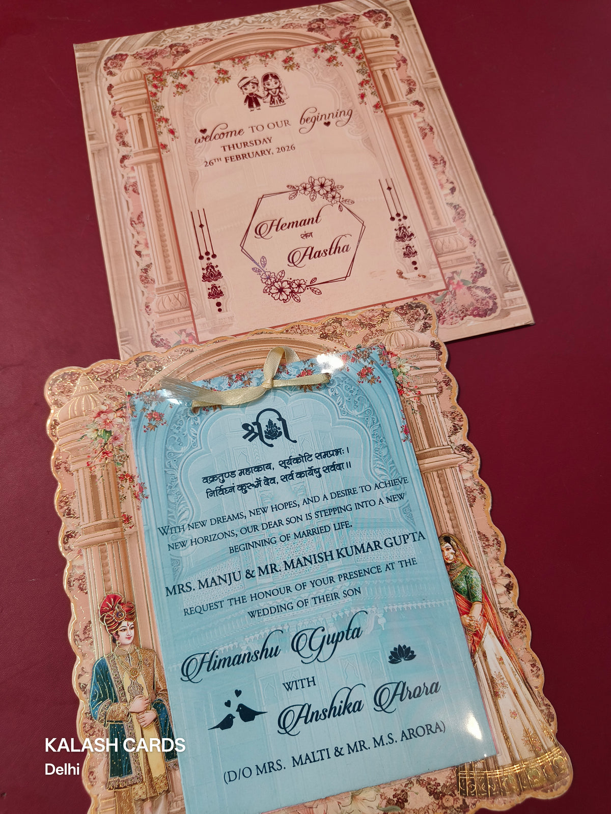 KLB567 Raja Rani Design Carry Bag Paper Wedding Card (2 Page & 1 Transparent PVC)-Kalash Cards