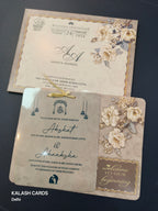 KLB568 Floral Design Carry Bag Paper Wedding Card (2 Page & 1 Transparent PVC)-Kalash Cards