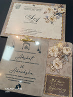 KLB568 Floral Design Carry Bag Paper Wedding Card (2 Page & 1 Transparent PVC)-Kalash Cards