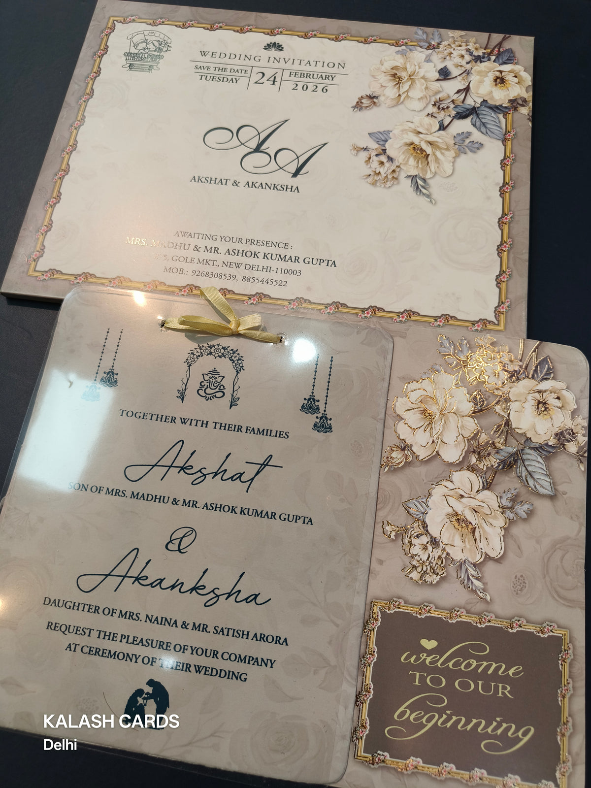 KLB568 Floral Design Carry Bag Paper Wedding Card (2 Page & 1 Transparent PVC)-Kalash Cards