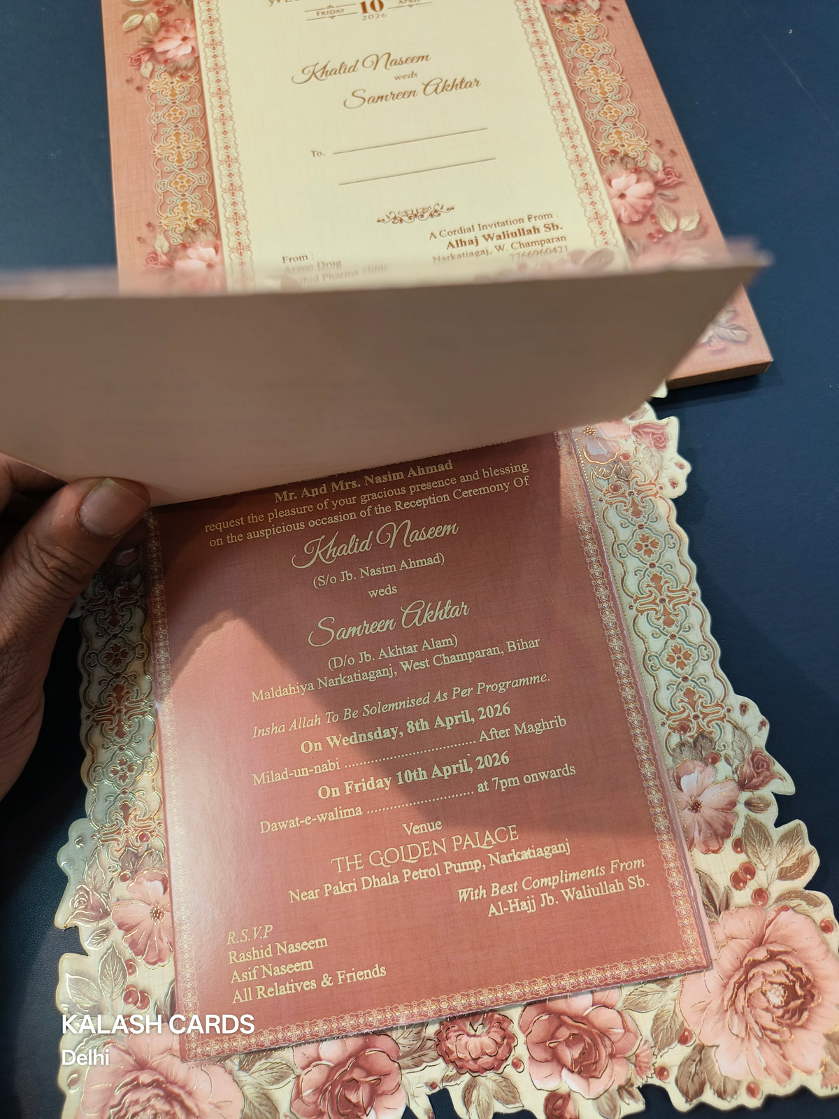 KLB569 Floral Design Paper Wedding Card (2 Page & 1 Transparent PVC)-Kalash Cards