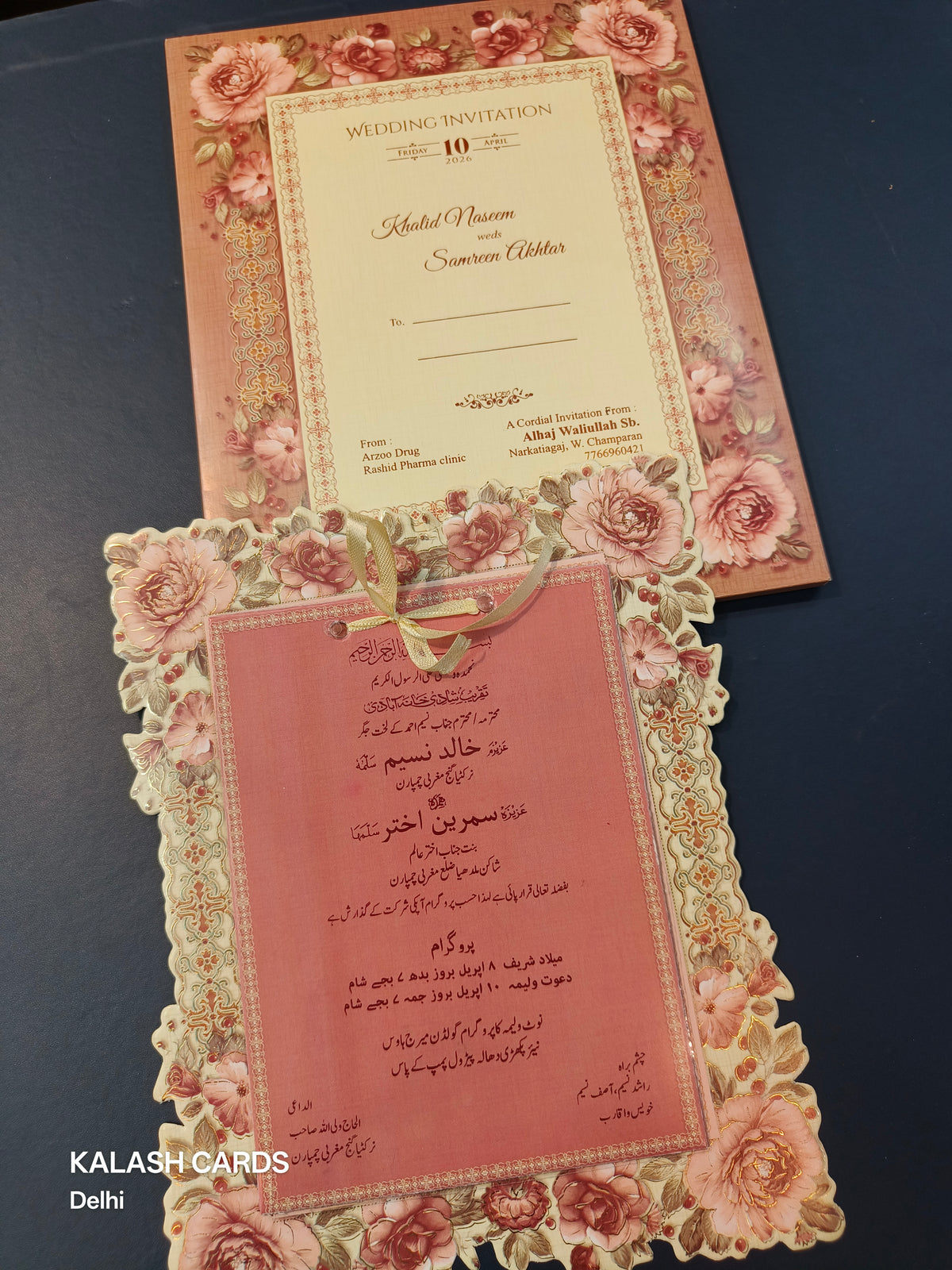 KLB569 Floral Design Paper Wedding Card (2 Page & 1 Transparent PVC)-Kalash Cards