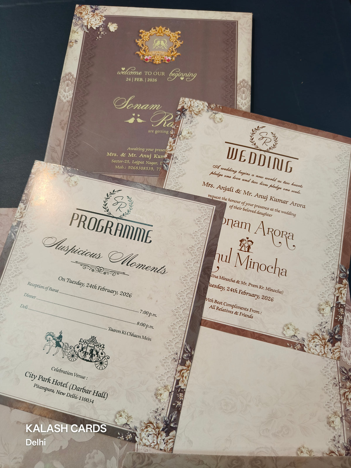 KLB570 Floral Design Paper Wedding Card (2 Page)-Kalash Cards