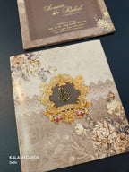 KLB570 Floral Design Paper Wedding Card (2 Page)-Kalash Cards