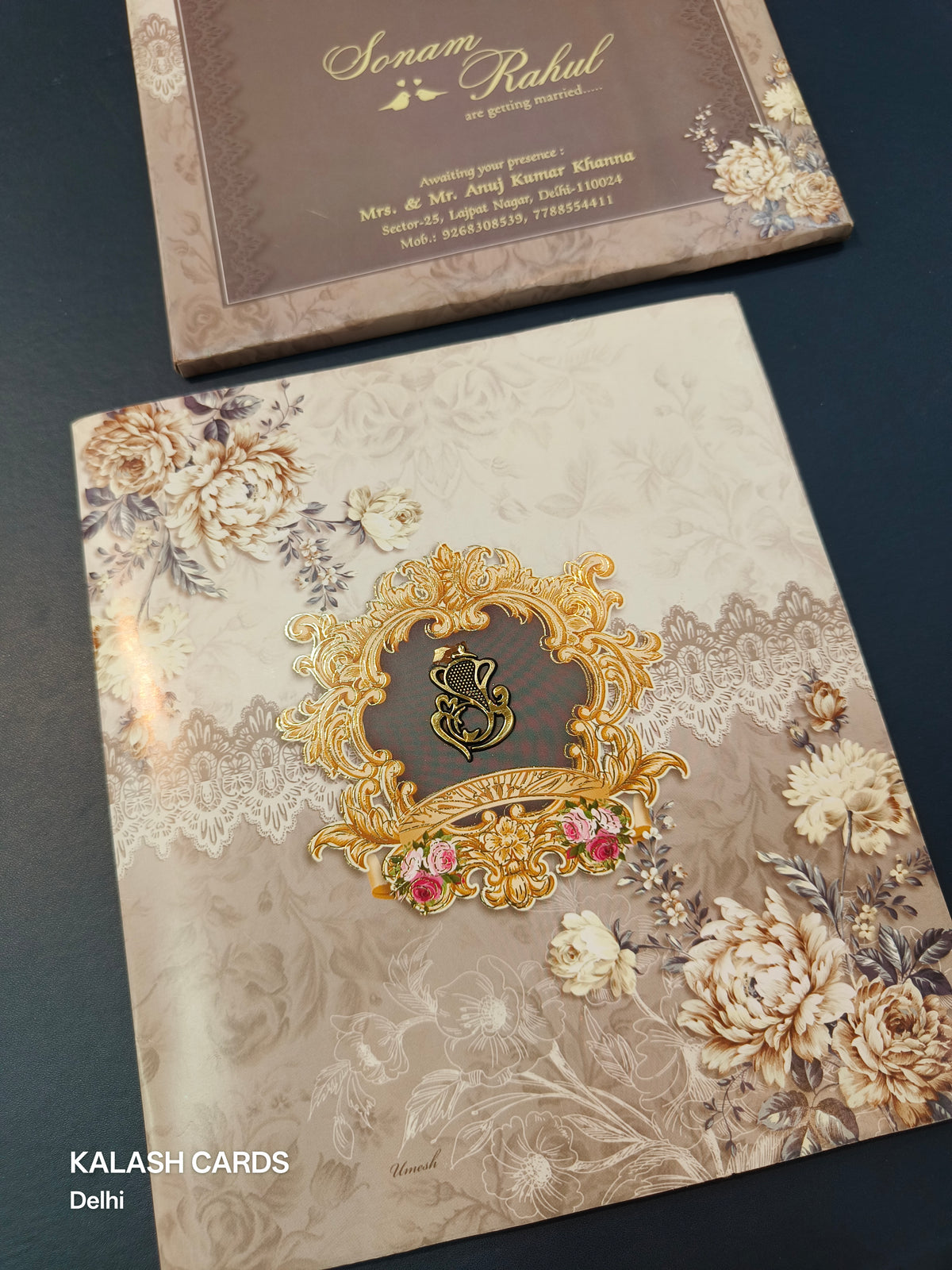 KLB570 Floral Design Paper Wedding Card (2 Page)-Kalash Cards