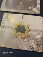 KLB571 Floral Design Door Style Paper Wedding Card (2 Page)-Kalash Cards
