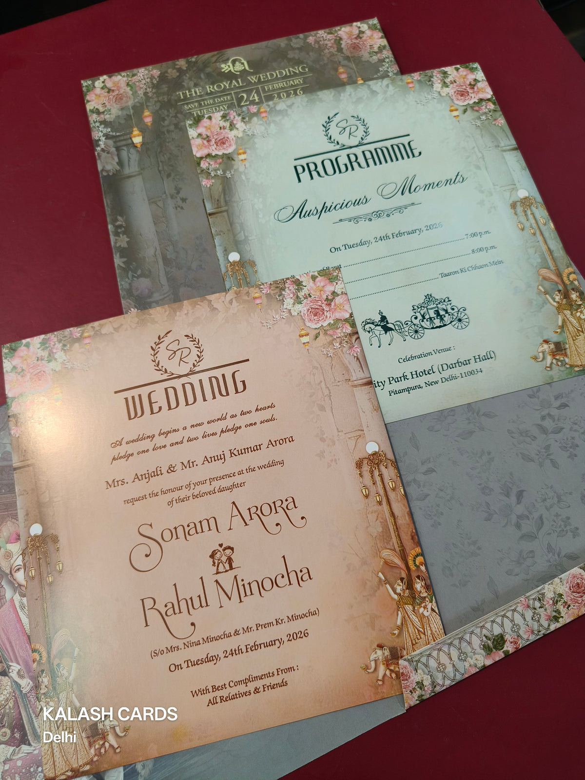 KLB574 Raja Rani Design Paper Wedding Card (2 Page)-Kalash Cards