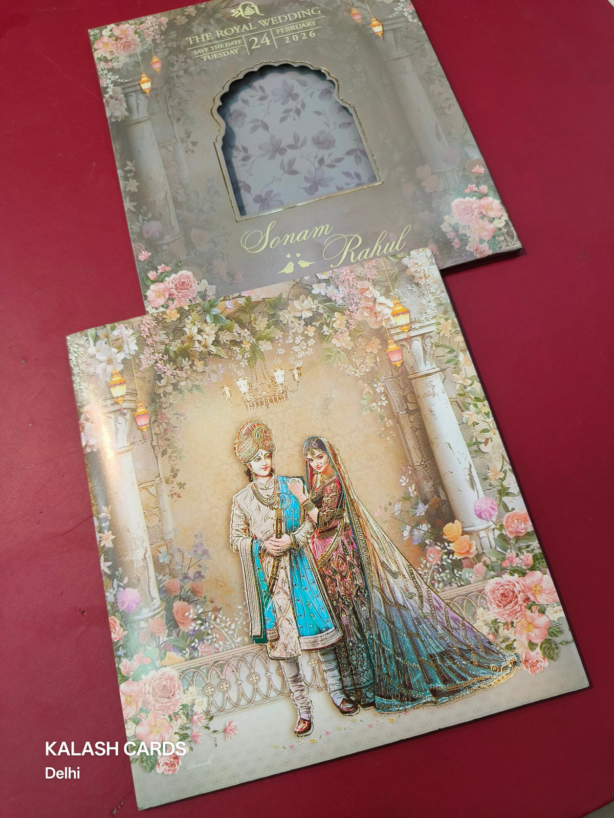 KLB574 Raja Rani Design Paper Wedding Card (2 Page)-Kalash Cards
