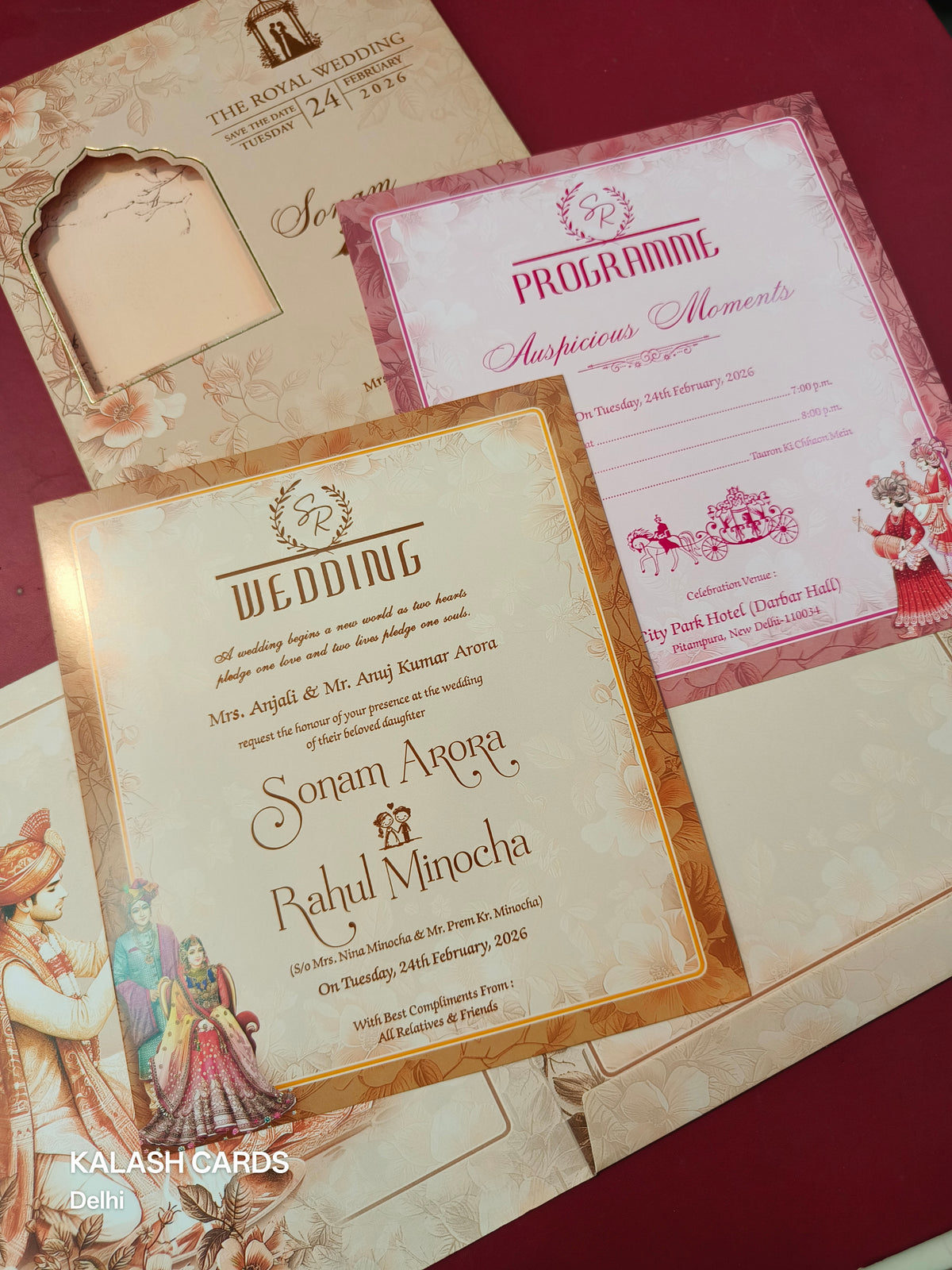 KLB575 Raja Rani Design Paper Wedding Card (2 Page)-Kalash Cards