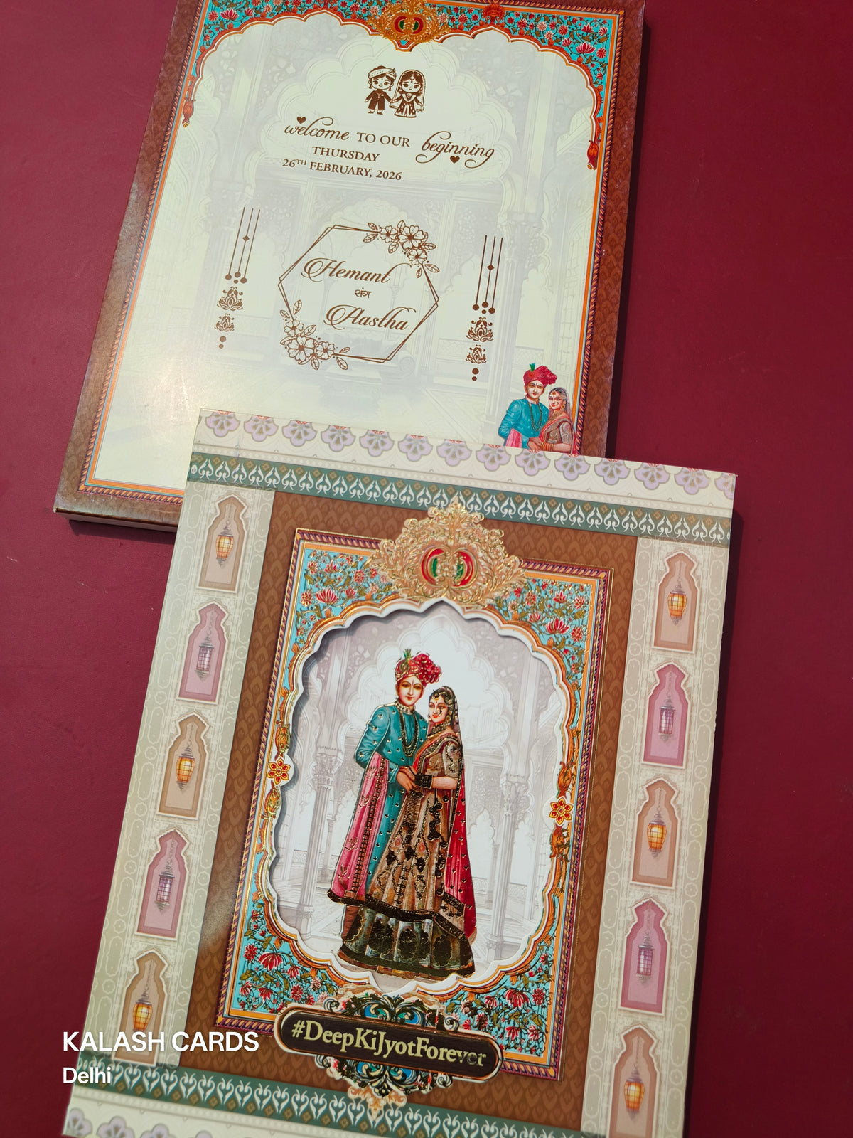 KLB576 3 Fold Style Raja Rani Design Paper Wedding Card (2 Page)-Kalash Cards
