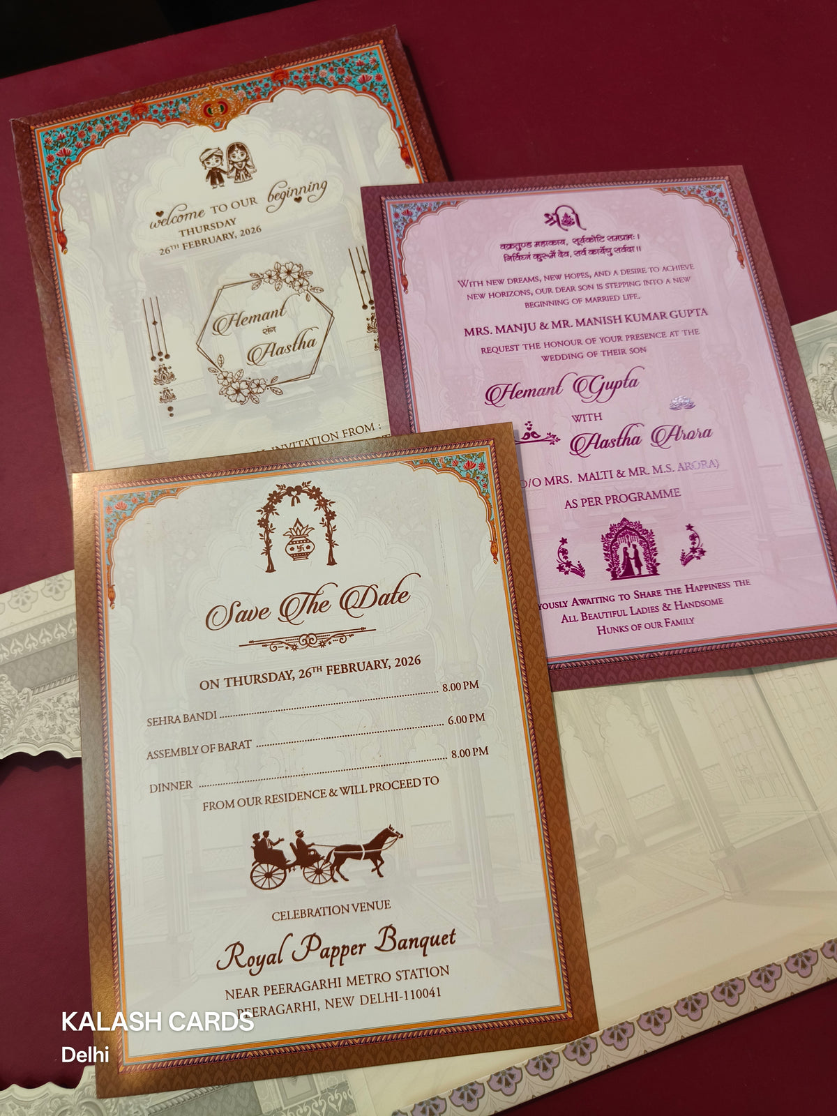 KLB576 3 Fold Style Raja Rani Design Paper Wedding Card (2 Page)-Kalash Cards