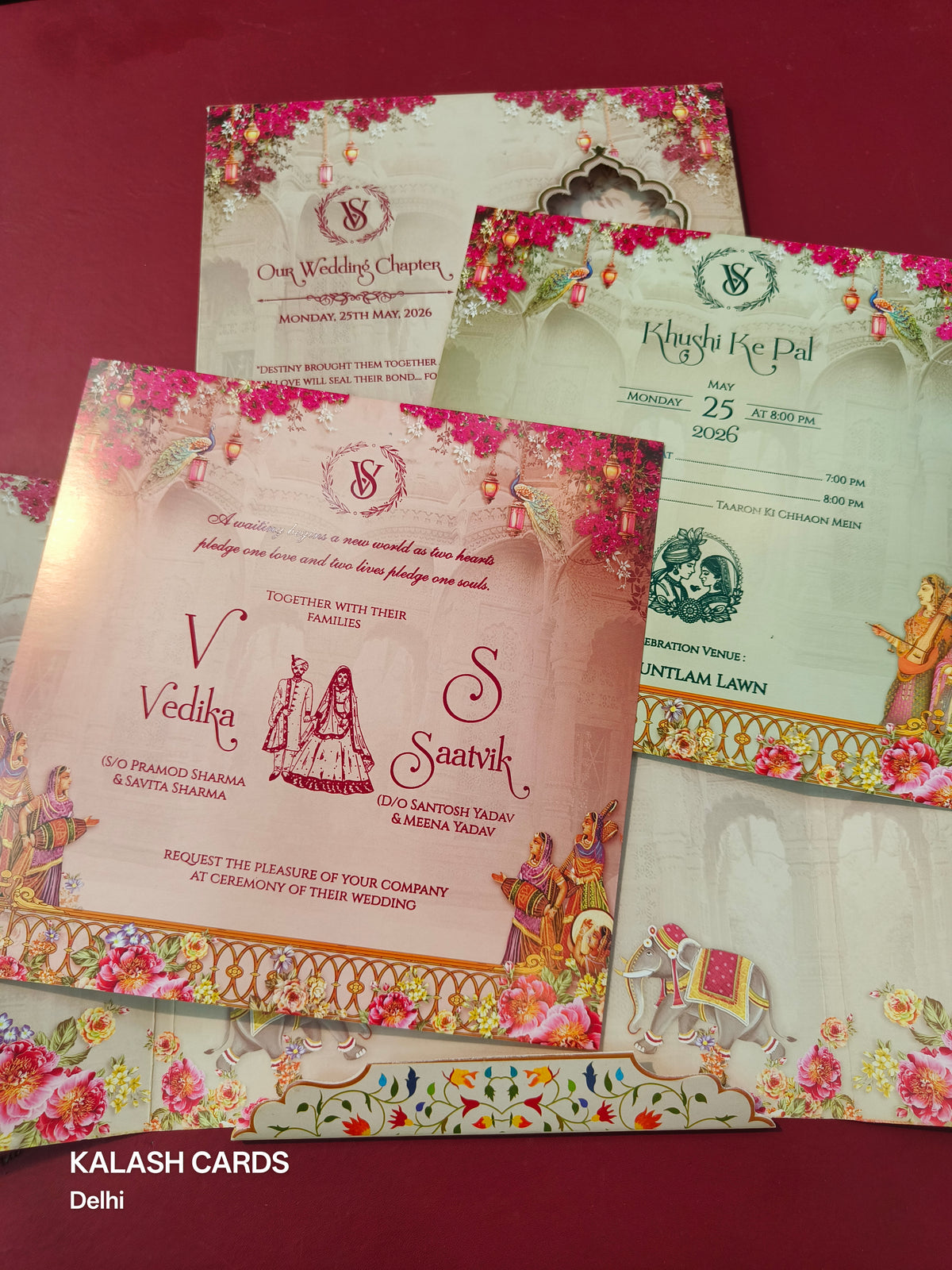 KLB578 Raja Rani Design Paper Wedding Card (2 Page with Couple Initial Acrylic)-Kalash Cards
