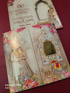 KLB578 Raja Rani Design Paper Wedding Card (2 Page with Couple Initial Acrylic)-Kalash Cards