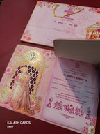 KLB580 Carry Bag Style Cut Work Dulha Dulhan Design Paper Wedding Card (2 Page & 1 Transparent PVC)-Kalash Cards