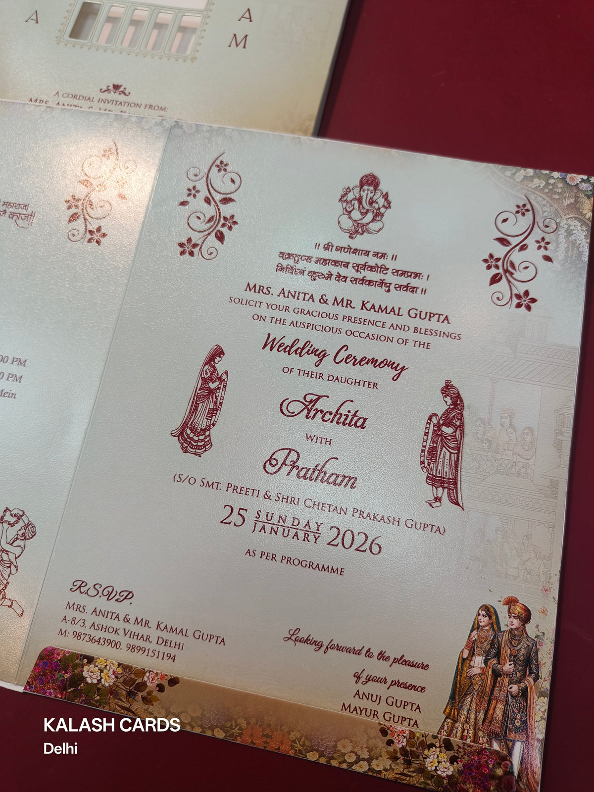KLB582 Traditional Raja Rani Theme Paper Wedding Card (2 Page)-Kalash Cards