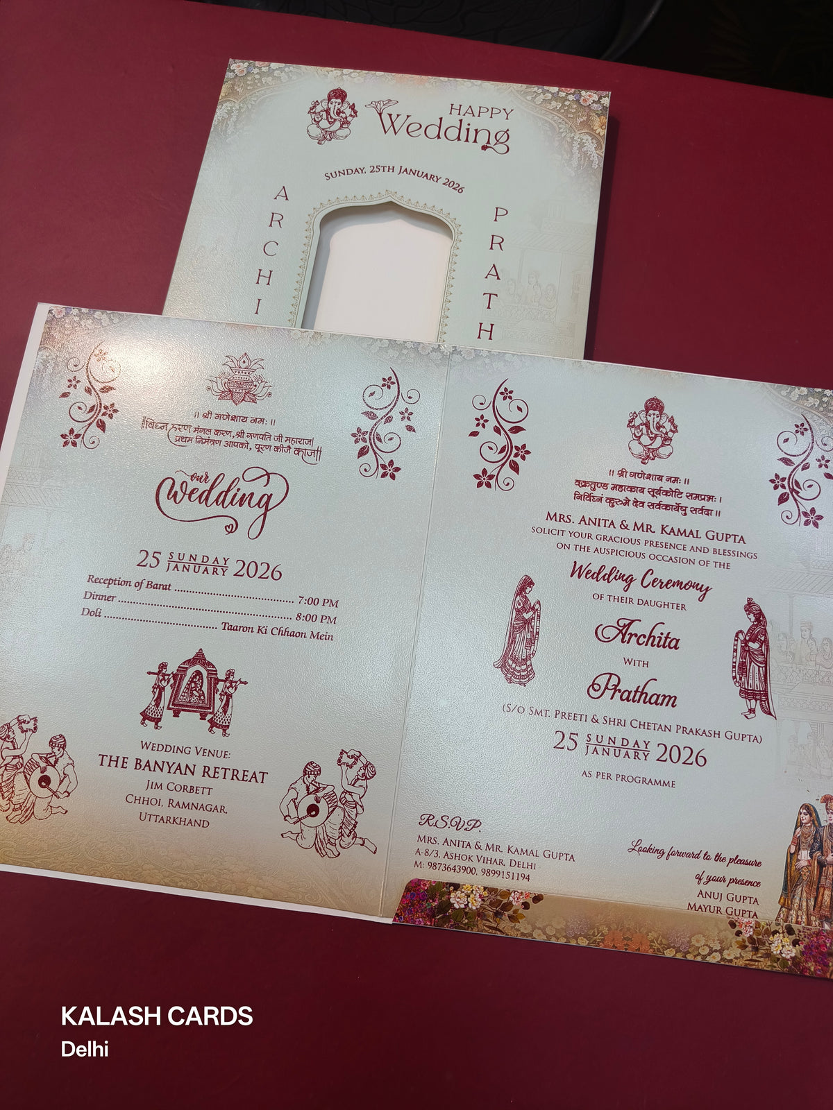 KLB582 Traditional Raja Rani Theme Paper Wedding Card (2 Page)-Kalash Cards