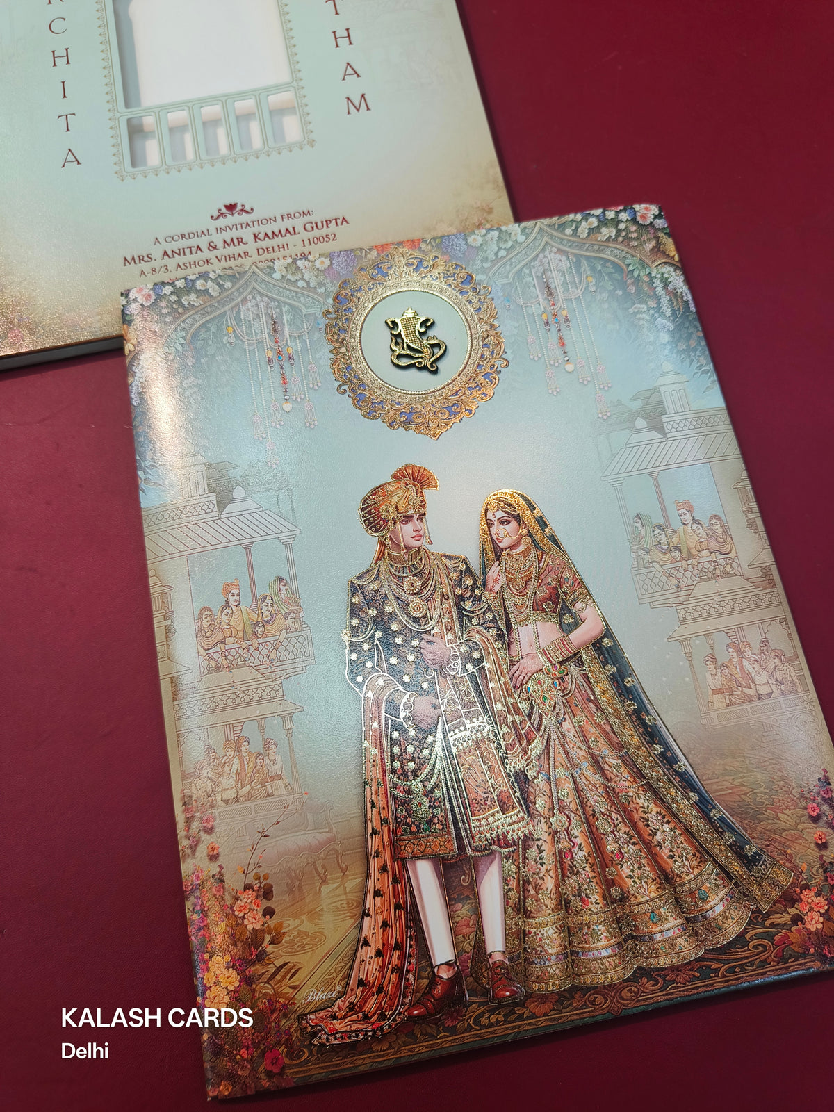 KLB582 Traditional Raja Rani Theme Paper Wedding Card (2 Page)-Kalash Cards