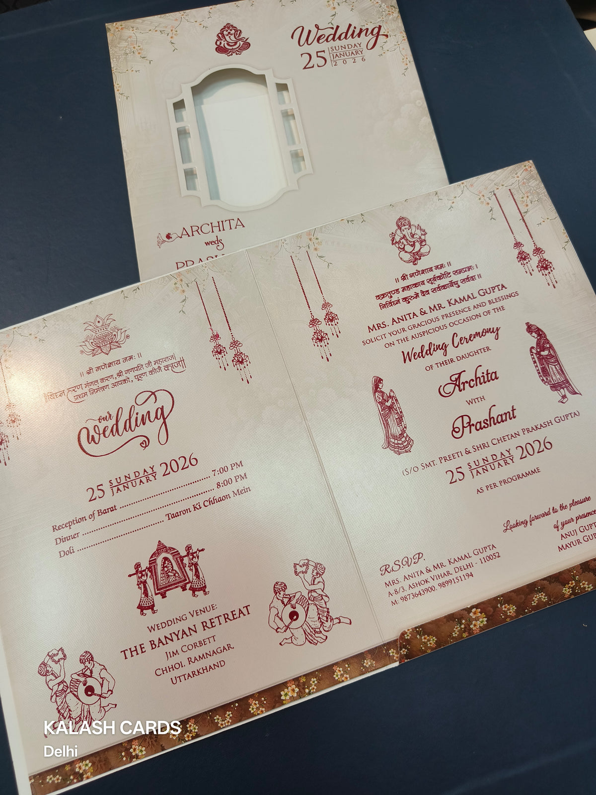 KLB584 Traditional Raja Rani Theme Paper Wedding Card (2 Page)-Kalash Cards