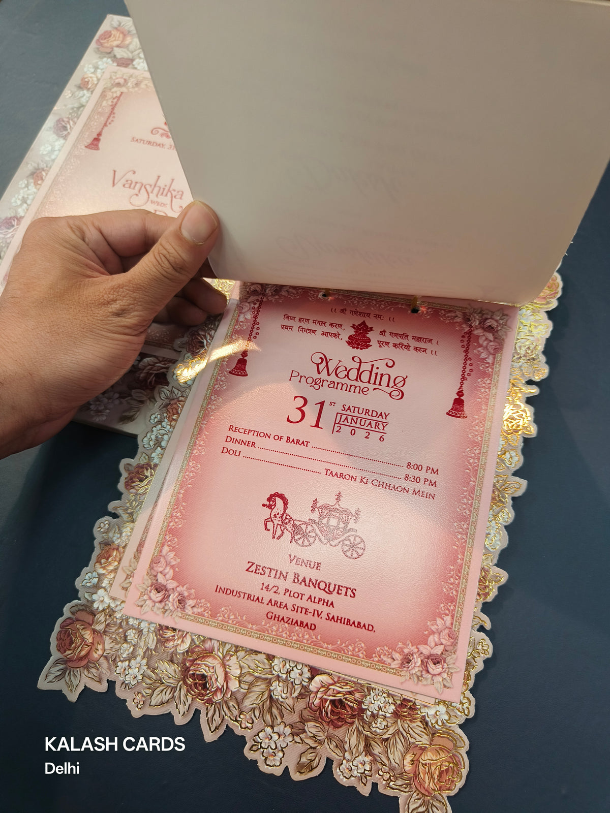 KLB586 Floral Design Paper Wedding Card (2 Page & 1 Transparent PVC)-Kalash Cards