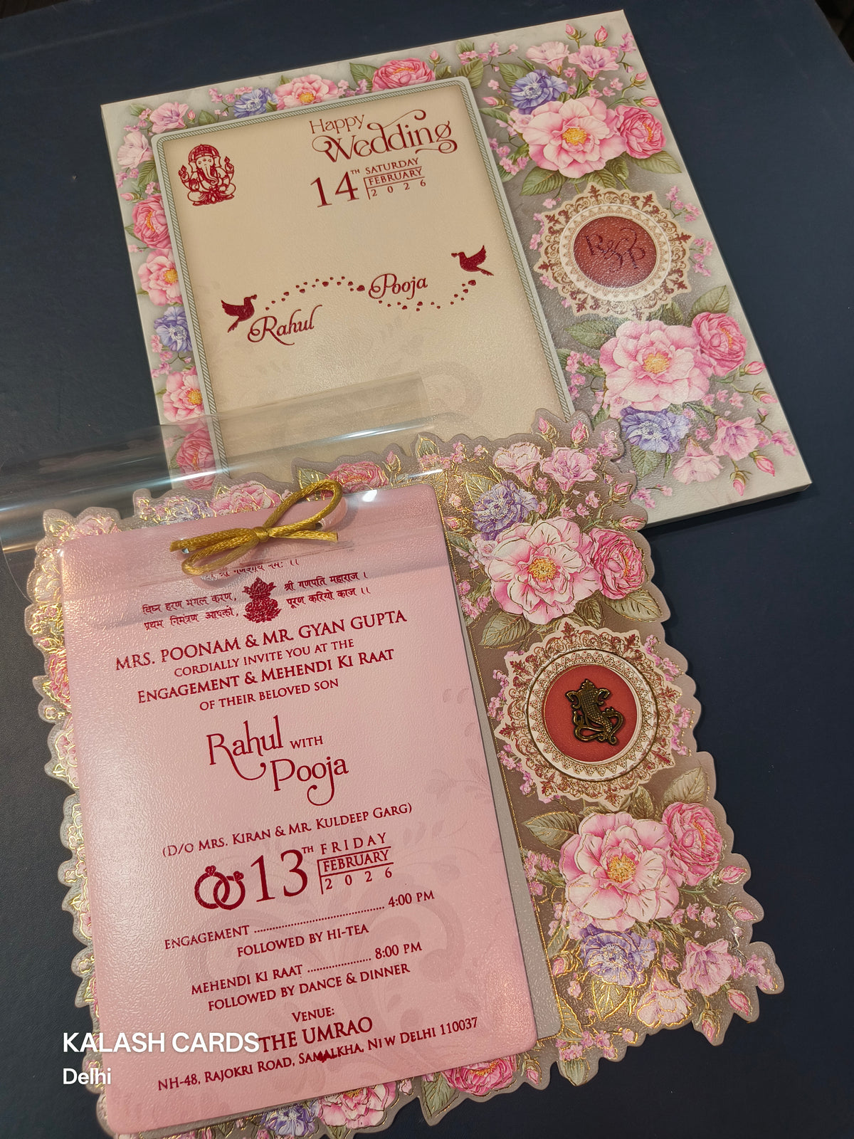 KLB590 Floral Design Paper Wedding Card (2 Page & 1 Transparent PVC)-Kalash Cards